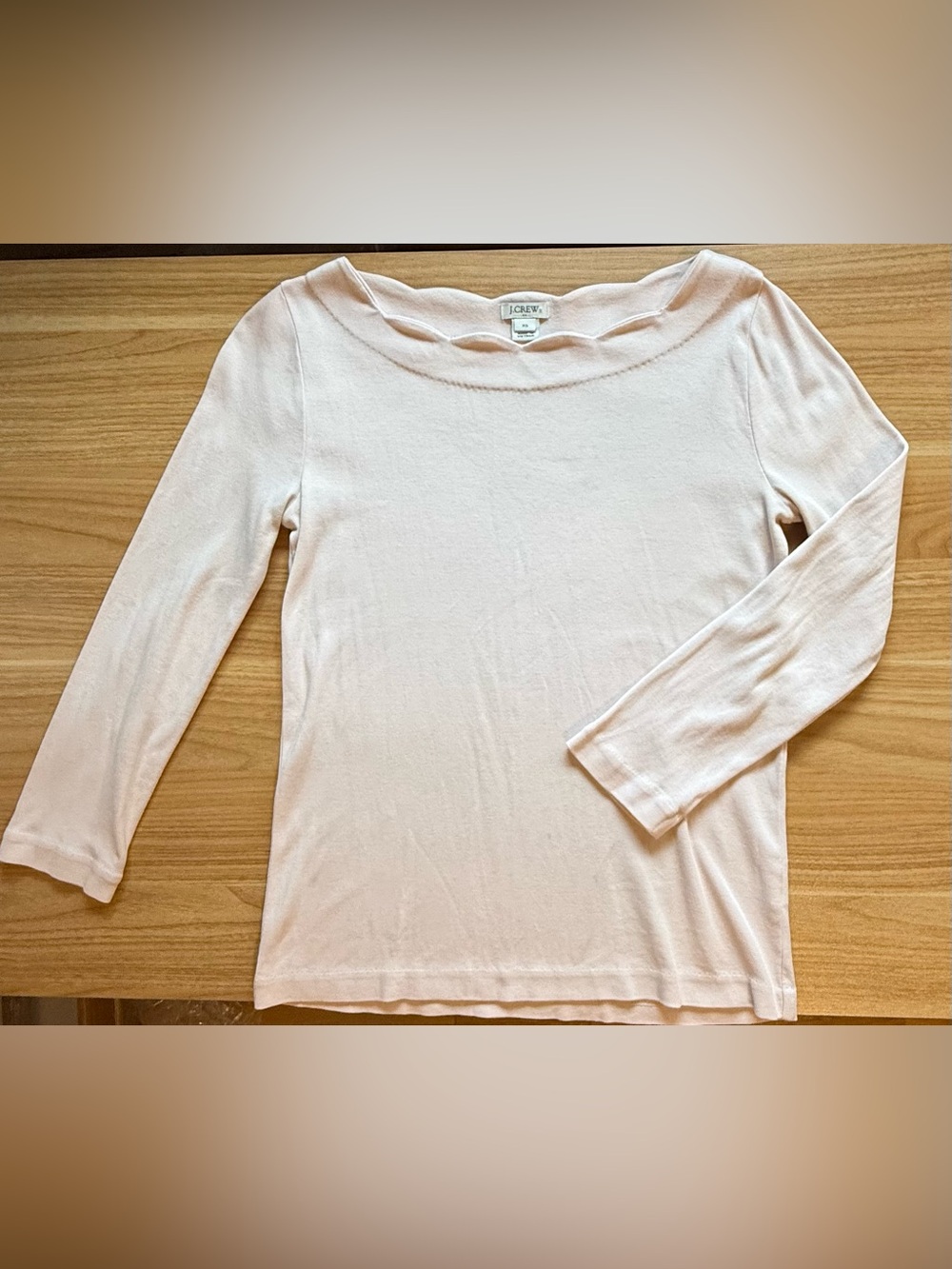 J.Crew Scalloped Boatneck Long Sleeve Tee – Pastel Pink – XS